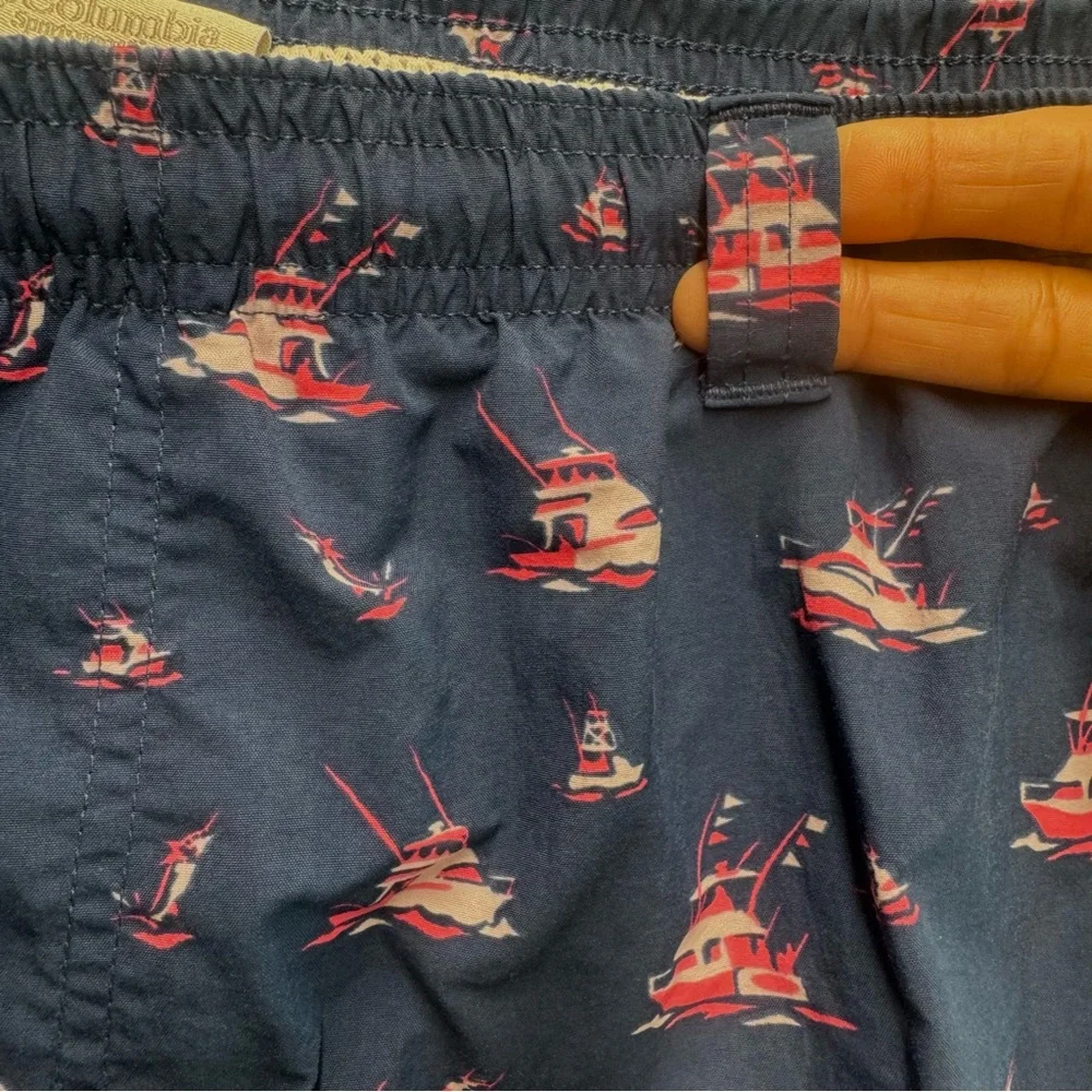 Columbia PFG Blue w/ Pink Sail Boats Swim Trunks Fishing Mesh Shorts Men XXL 134